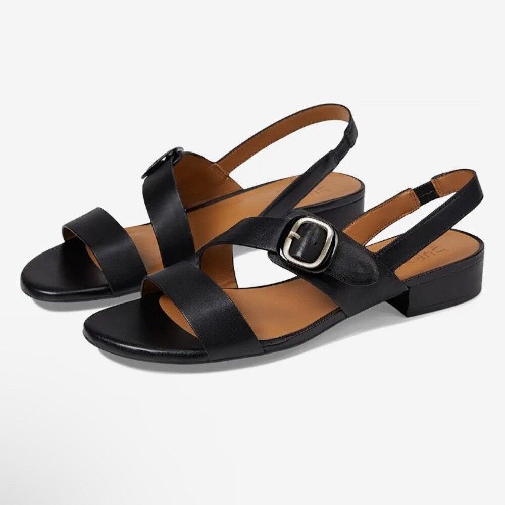 Naturalizer Meesha Black Leather Slingback Low Heel Sandal Women's Size 6.5 NWOT